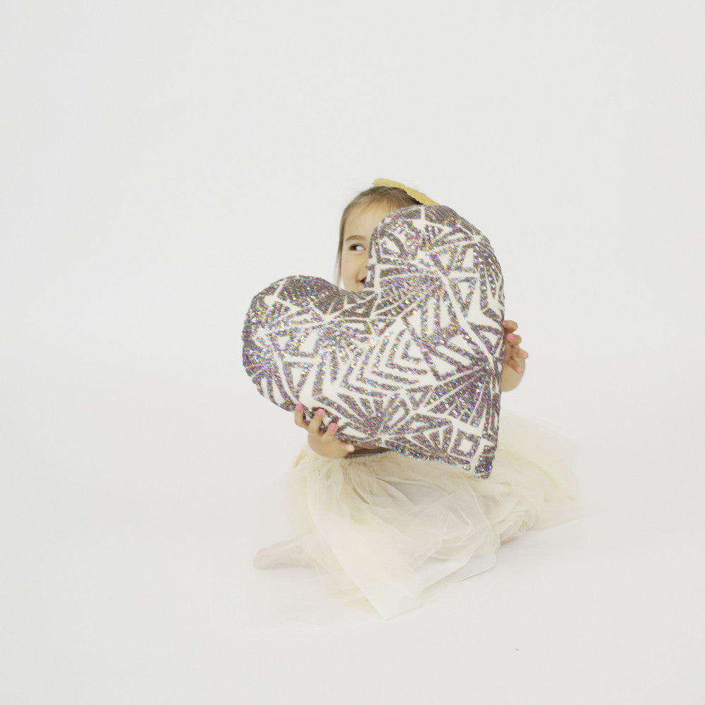 Heart Sequins Pillow in Rainbow