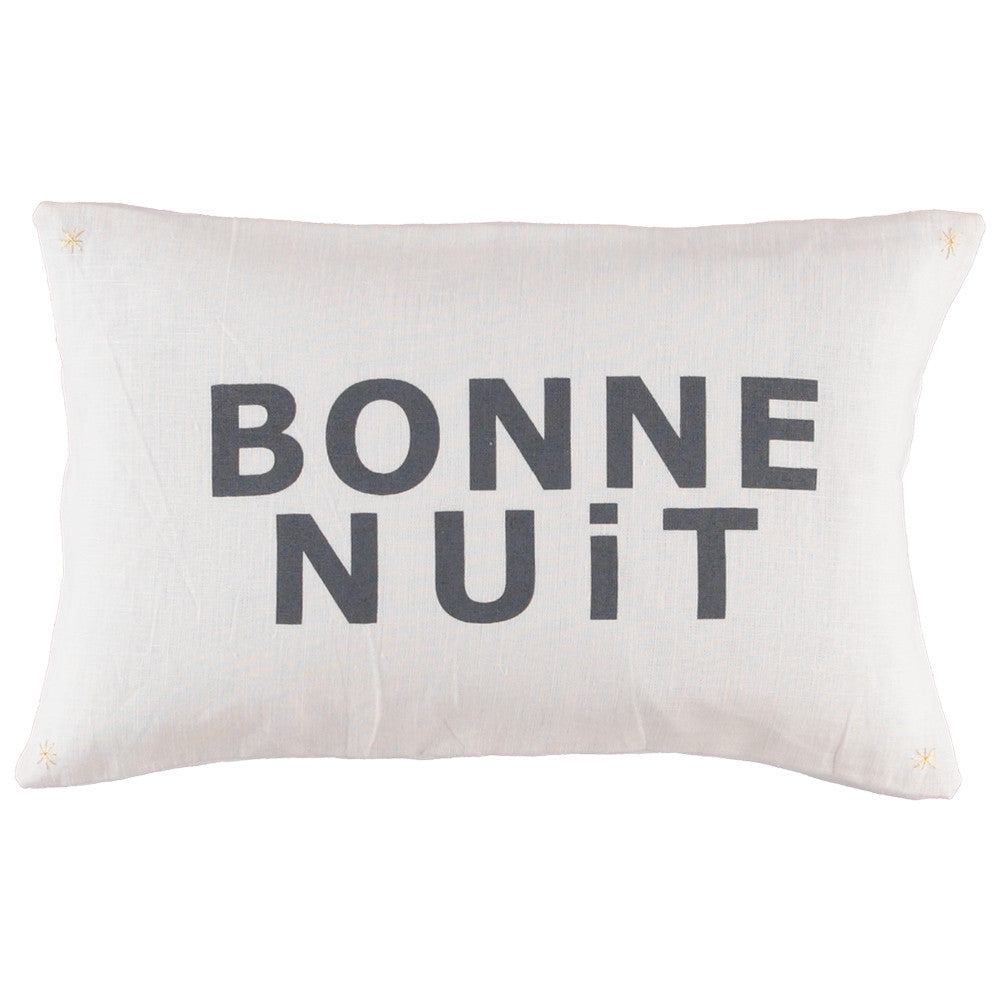 CUSHiON - LETTER - BONNE NUiT GRAY ON MiLKY WHiTE