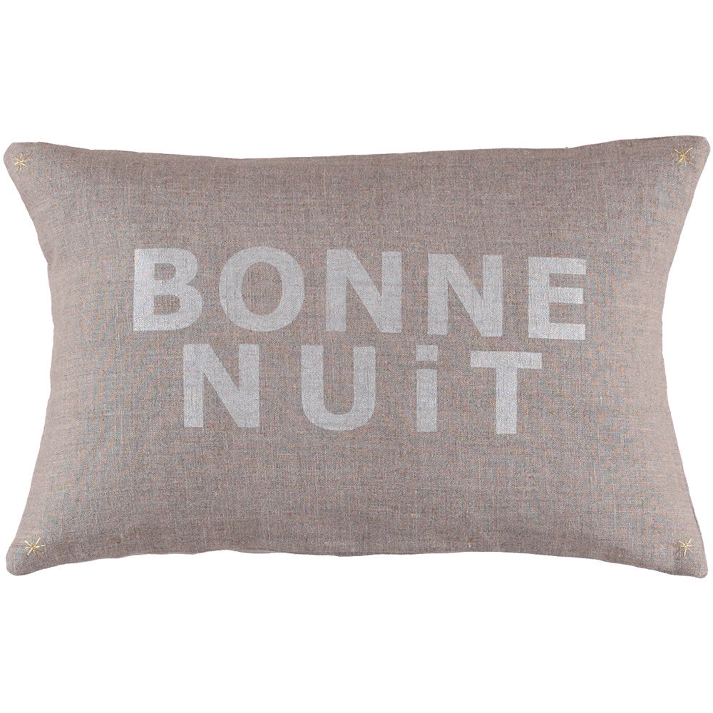 CUSHiON - LETTER - BONNE NUiT SiLVER WHiTE ON COCONUT