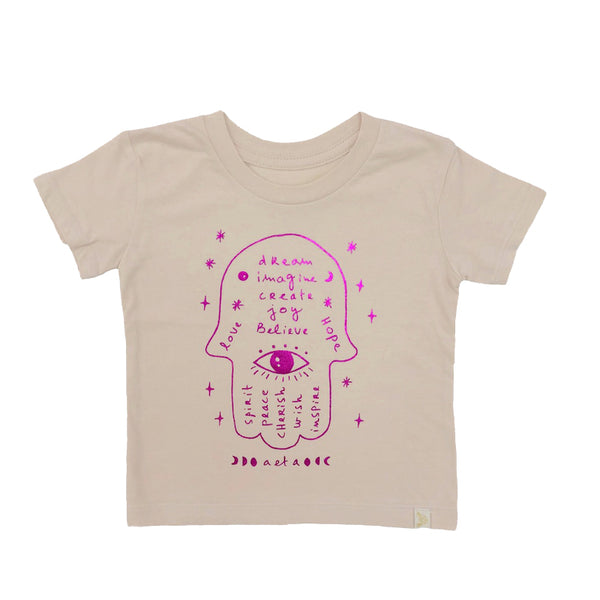 Crew Tee - Hamsa Pink Foil in Natural