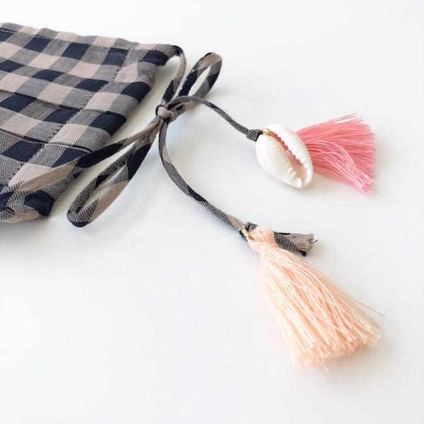 Cotton Face Mask - Gingham_Tassels - Adult size