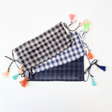 Cotton Face Mask - Gingham_Tassels - Adult size