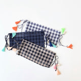 Cotton Face Mask - Gingham_Tassels - Adult size