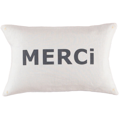 CUSHiON - LETTER - MERCi GRAY ON MiLKY WHiTE