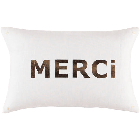 CUSHiON - LETTER - MERCi GOLD FOiL ON MiLKY WHiTE