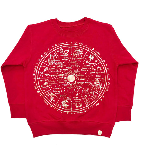 23 The Wheel Of Life Fleece Long Sleeve Pullover in Red
