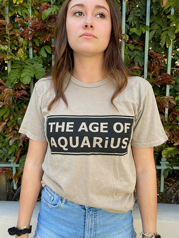 Unisex Pigment Dye Tee - The Age of Aquarius in Khaki